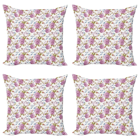 Ambesonne Floral Throw Pillow Cover 4 Pack, Vintage Spring Scenery, 16", Multicolor