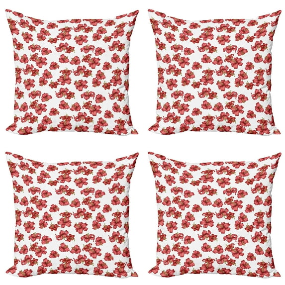 Ambesonne Floral Throw Pillow Cover 4 Pack, Vintage Style Lily Flowers, 16", Olive Green Vermilion
