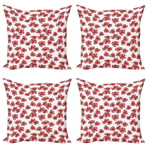 Ambesonne Floral Throw Pillow Cover 4 Pack, Vintage Style Lily Flowers, 20", Olive Green Vermilion