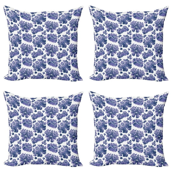 Ambesonne Floral Throw Pillow Cover 4 Pack, Watercolor Chinese Art, 16", Violet Blue Lavender