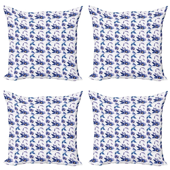Ambesonne Floral Throw Pillow Cover 4 Pack, Watercolor Spring Plants, 24", Pale Caramel Royal Blue
