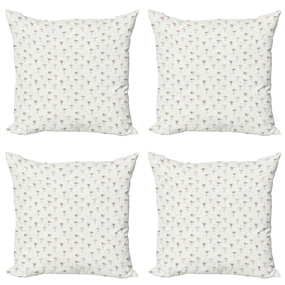 Ambesonne Floral Throw Pillow Cover 4 Pack, Wildflower Bottles Vintage, 16", Coconut Coral and Green