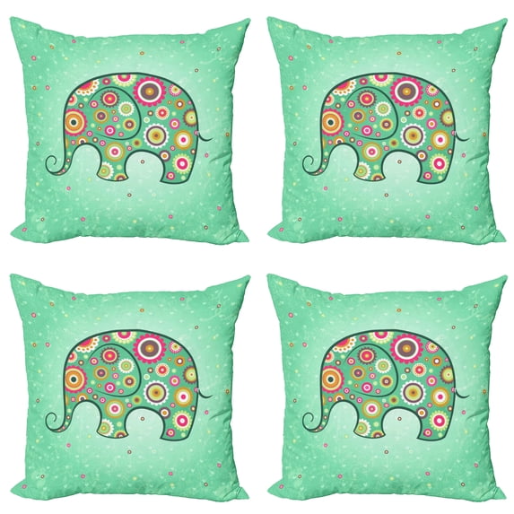 Ambesonne Floral Throw Pillow Cover 4 Pack, with Flowers, 16", Pale Blue Teal Red
