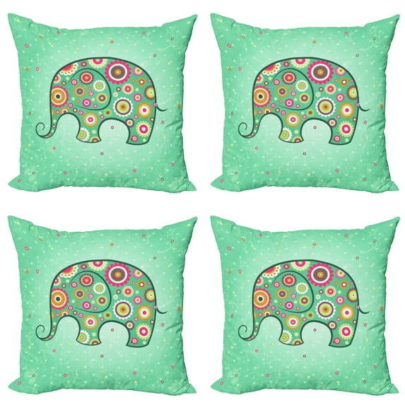 Ambesonne Floral Throw Pillow Cover 4 Pack, with Flowers, 24", Pale Blue Teal Red