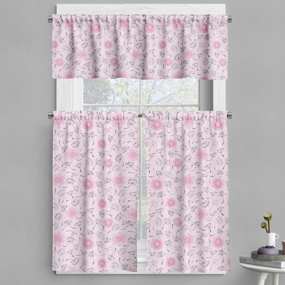 Ambesonne Floral Valance & Curtain, Abstract Flowers Artwork, 55"x45", Soft Pink White Grey
