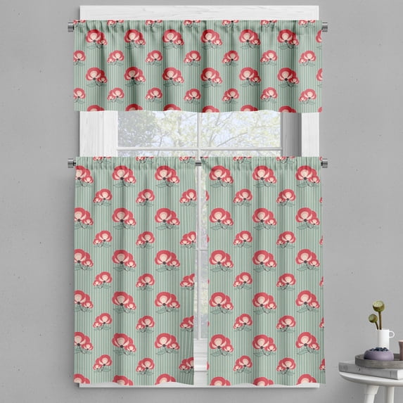 Ambesonne Floral Valance & Curtain, Abstract Flowers Striped, 55"x45", Dark Coral Pale Teal