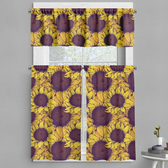 Ambesonne Floral Valance & Curtain, Abstract Sunflowers Plot, 55"x24", Earth Yellow Dark Purple