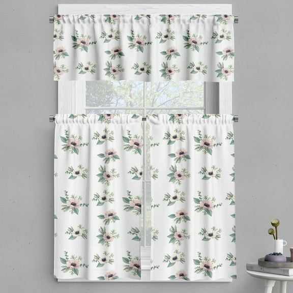Ambesonne Floral Valance & Curtain, Anemone Flower Paintings, 55"x45", White Multicolor