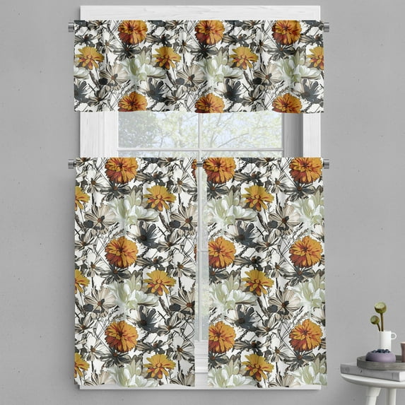 Ambesonne Floral Valance & Curtain, Asters Garden Branches Print, 55"x24", Apricot and Dark Blue Grey