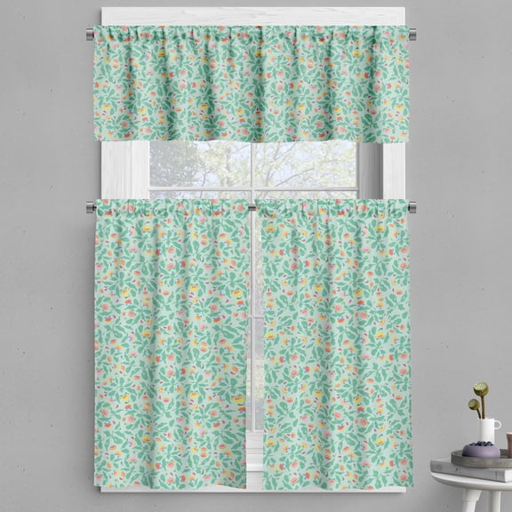 Ambesonne Floral Valance & Curtain, Blooming Flowers Ornament, 55"x36", Laurel Green and Soft Pink