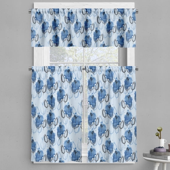 Ambesonne Floral Valance & Curtain, Blossoming Flowers Aquatic, 55"x30", Sea Blue and Soft Blue