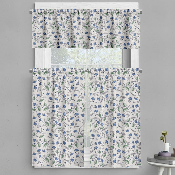 Ambesonne Floral Valance & Curtain, Blue Cornflowers and Leaves, 55"x45", Multicolor