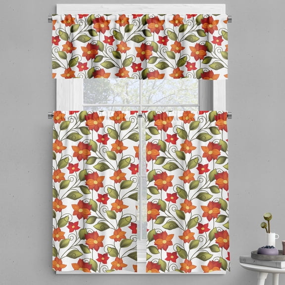 Ambesonne Floral Valance & Curtain, Boho Herbs Lily Nature, 55"x30", Olive Green Orange White