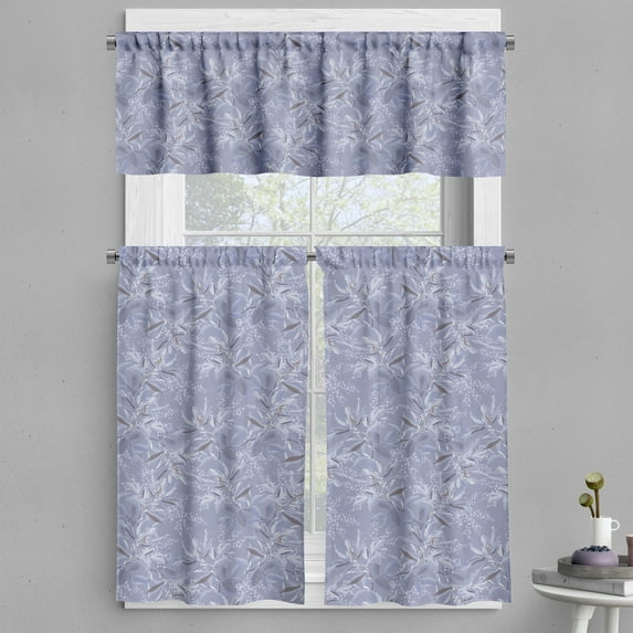 Ambesonne Floral Valance & Curtain, Botanical Branches Blots Art, 55"x24", Ceil Blue and Pale Taupe