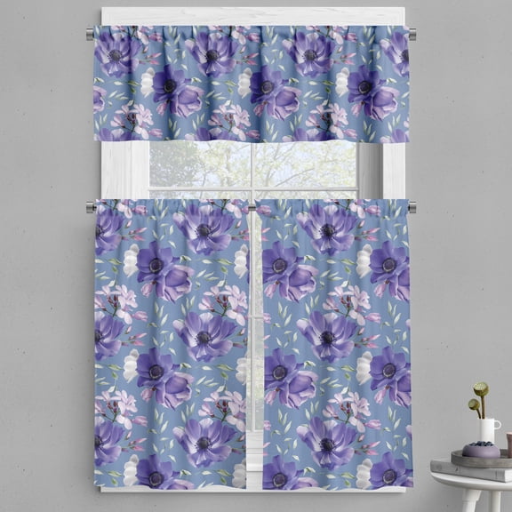 Ambesonne Floral Valance & Curtain, Botanical Romantic Flowers, 55"x24", Cadet Blue and Violet