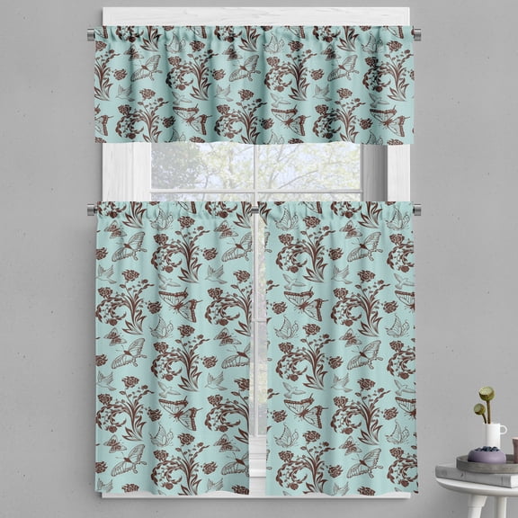 Ambesonne Floral Valance & Curtain, Bouquet of Blooming Roses, 55"x36", Pale Blue Chocolate