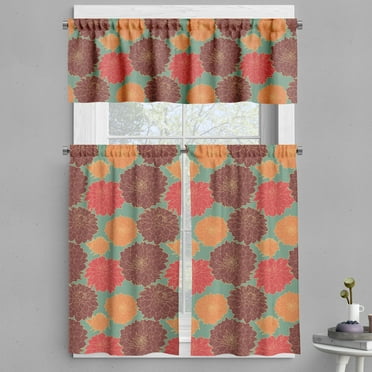 Ambesonne Floral Valance & Curtain, Carnation and Calendula Art, 55"x45", Burnt Orange and Red