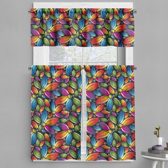 Ambesonne Floral Valance & Curtain, Colorful Flowers Vintage, 55"x36", Multicolor