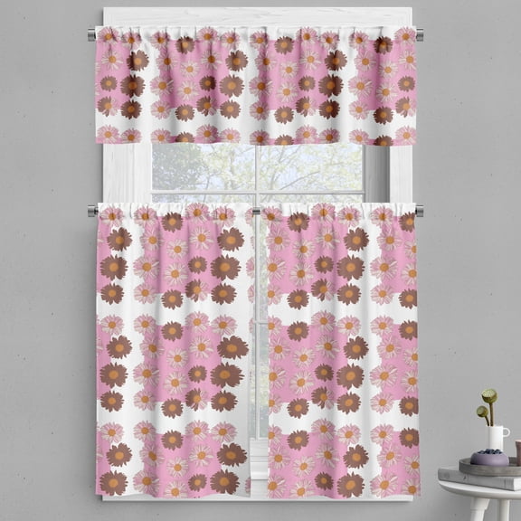 Ambesonne Floral Valance & Curtain, Daisy Flowers Pattern Plot, 55"x45", Soft Pink and Pale Cinnamon
