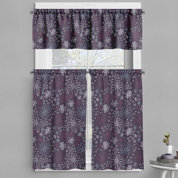 Ambesonne Floral Valance & Curtain, Doodle Daisy Blossoms, 55"x30", Multicolor