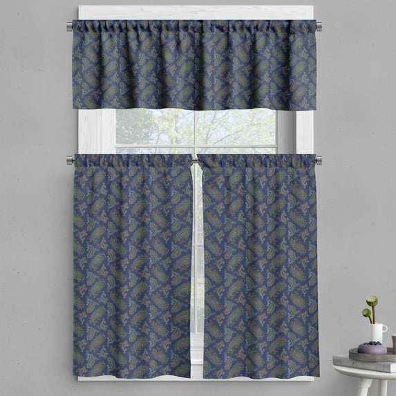 Ambesonne Floral Valance & Curtain, Droplet Motif, 55"x24", Dark Blue Green
