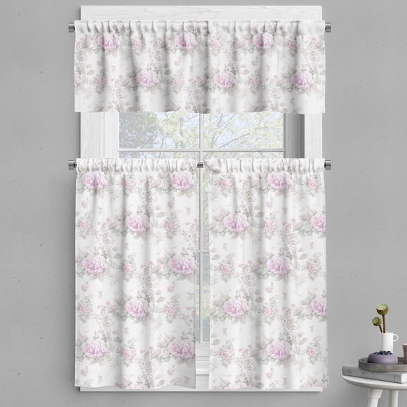 Ambesonne Floral Valance & Curtain, English Garden Roses Vintage, 55"x45", Pearl Pink Pale Green