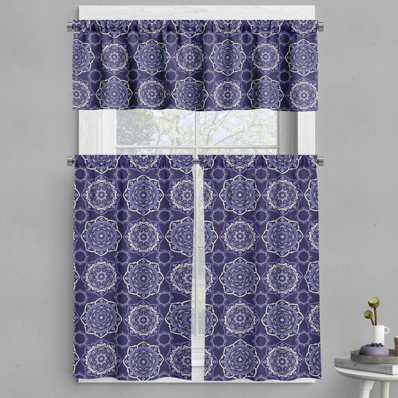 Ambesonne Floral Valance & Curtain, Ethnic Mandala Purple Tones, 55"x24", Indigo Ivory Blue Violet