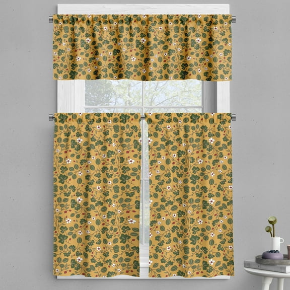 Ambesonne Floral Valance & Curtain, Flourishing Daisy Field, 55"x24", Apricot Hunter Green