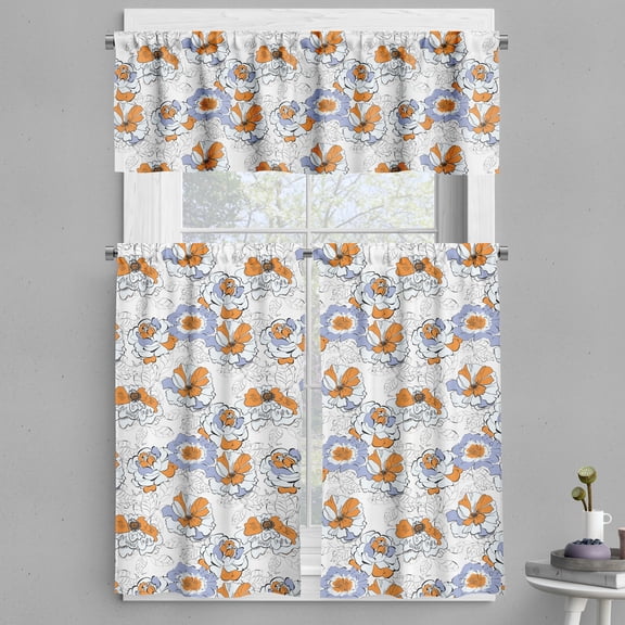Ambesonne Floral Valance & Curtain, Flourishing Spring Flowers, 55"x36", Lavender Blue Orange