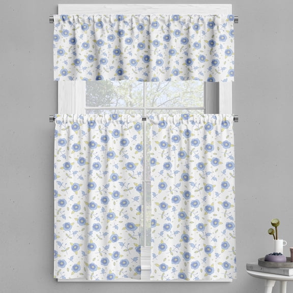 Ambesonne Floral Valance & Curtain, Flourishing Summer Roses, 55"x36", Pale Yellow Blue Violet