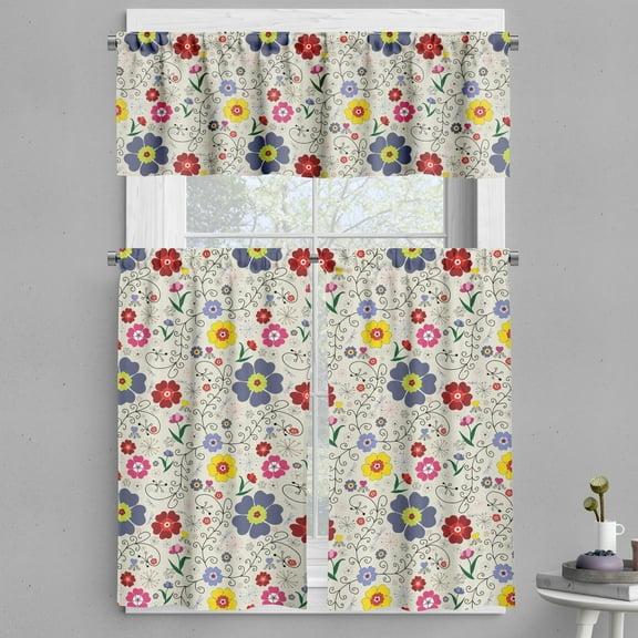 Ambesonne Floral Valance & Curtain, Flower Butterfly Pattern, 55"x45", Multicolor