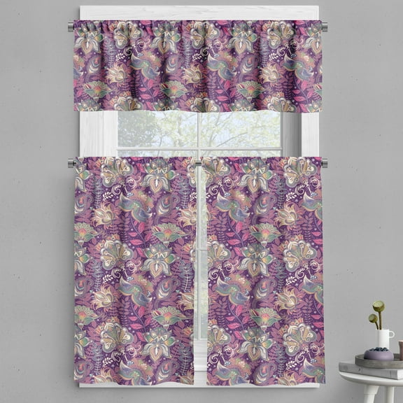 Ambesonne Floral Valance & Curtain, Flowers and Mandala Art, 55"x24", Mauve Green