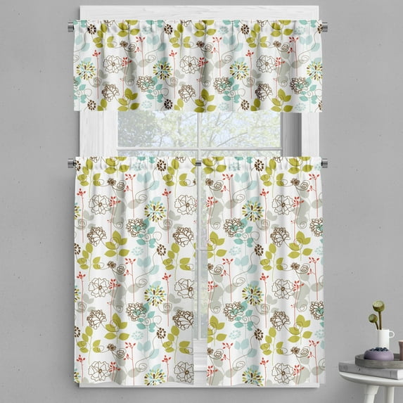 Ambesonne Floral Valance & Curtain, Fresh Spring Foliage Line, 55"x30", Multicolor