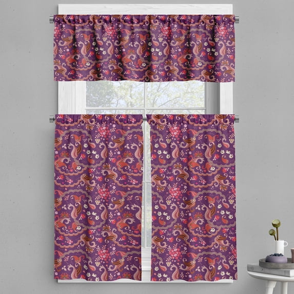 Ambesonne Floral Valance & Curtain, Garden Flora and Paisley, 55"x24", Purple and Dark Coral