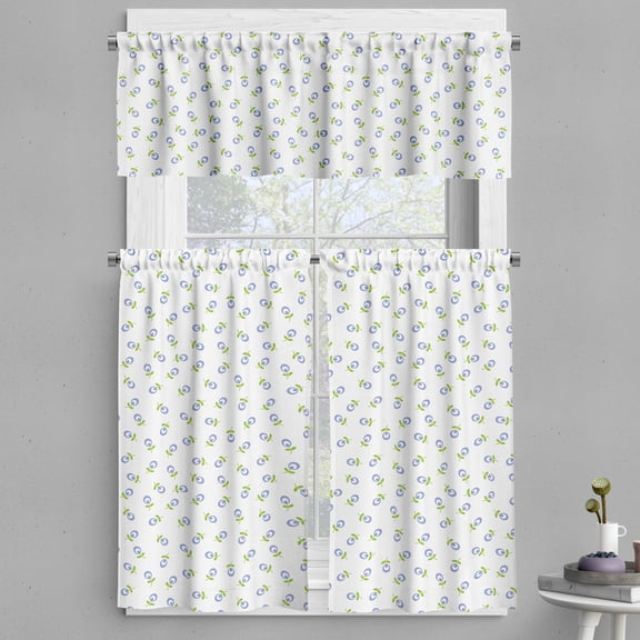 Ambesonne Floral Valance & Curtain, Green Leaves Vintage, 55"x30", Green Violet Blue White