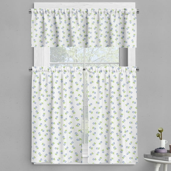 Ambesonne Floral Valance & Curtain, Green Leaves Vintage, 55"x36", Green Violet Blue White
