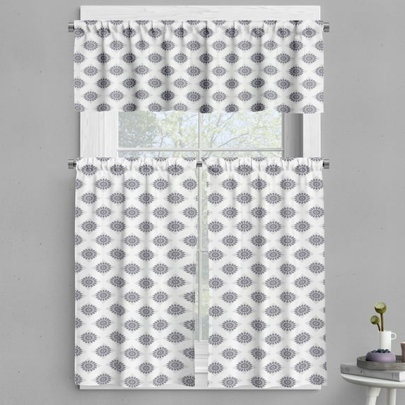 Ambesonne Floral Valance & Curtain, Grey Squares Flowers, 55"x36", Grey Grey White