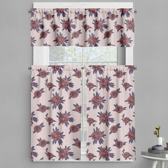 Ambesonne Floral Valance & Curtain, Grown Peony Flowers Bloom, 55"x45", Blush Pale Eggplant