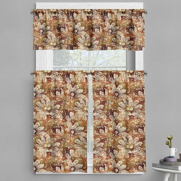 Ambesonne Floral Valance & Curtain, Grunge Sketches Sunset Tones, 55"x30", Burgundy and Amber