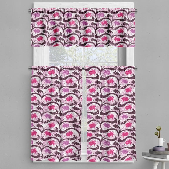 Ambesonne Floral Valance & Curtain, Grunge Style Paint Splatters, 55"x30", Dark Mauve Fuchsia