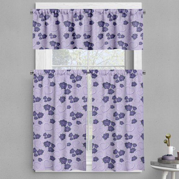 Ambesonne Floral Valance & Curtain, Hearts Roses Retro Style Art, 55"x24", Pastel Purple and Fern Green