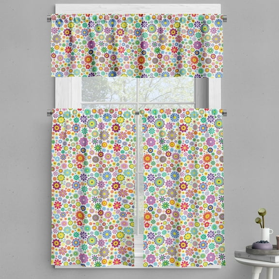 Ambesonne Floral Valance & Curtain, Hippie Cheerful, 55"x30", Multicolor