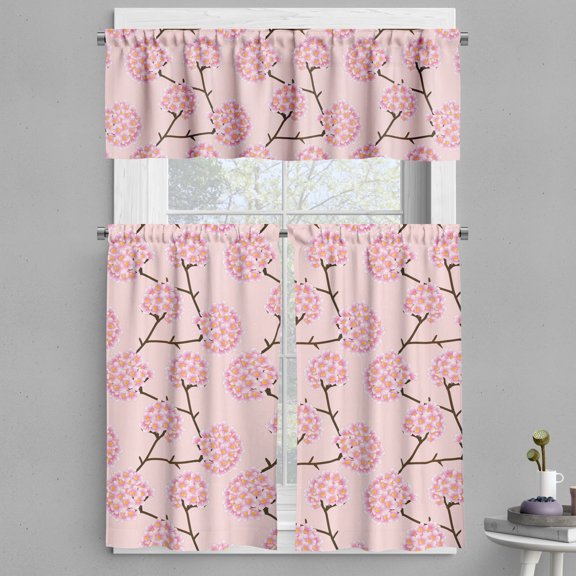 Ambesonne Floral Valance & Curtain, Hydrangea Flowers, 55"x30", Rose Multicolor
