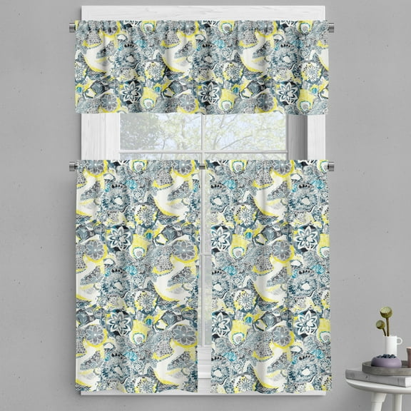 Ambesonne Floral Valance & Curtain, Mandala Vintage Style, 55"x30", Yellow Blue