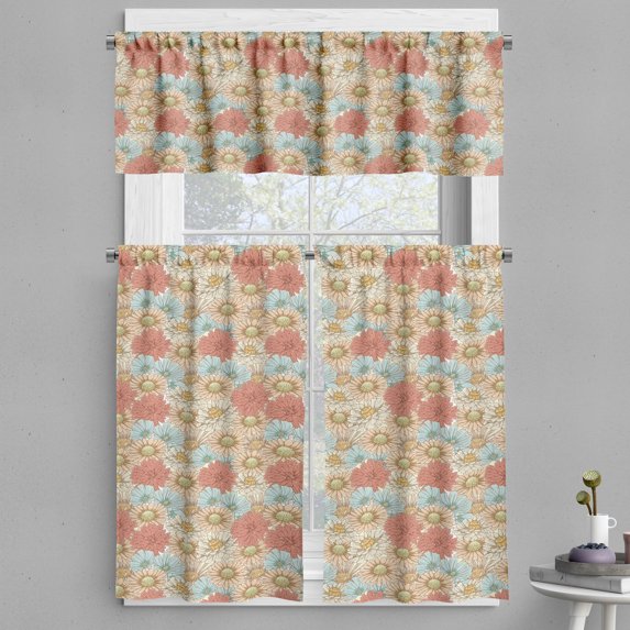 Ambesonne Floral Valance & Curtain, Minimalist Floral Garden Art, 55"x36", Eggshell Coral and Beige