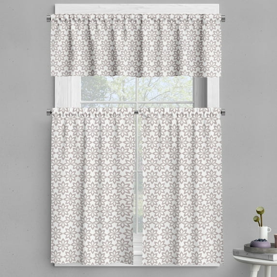 Ambesonne Floral Valance & Curtain, Monochrome Spring Blooms, 55"x45", Taupe and White