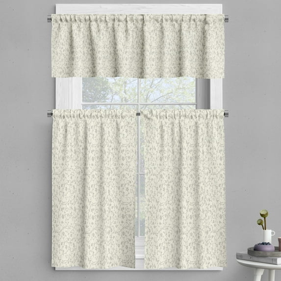 Ambesonne Floral Valance & Curtain, Monochrome Vintage Flowers, 55"x30", Pale Taupe and White