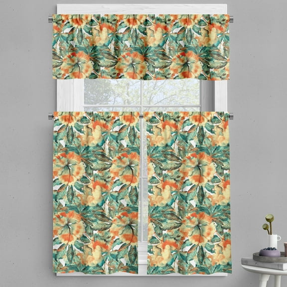 Ambesonne Floral Valance & Curtain, Nature Passiflora Artwork, 55"x36", Teal Pale Yellow Orange