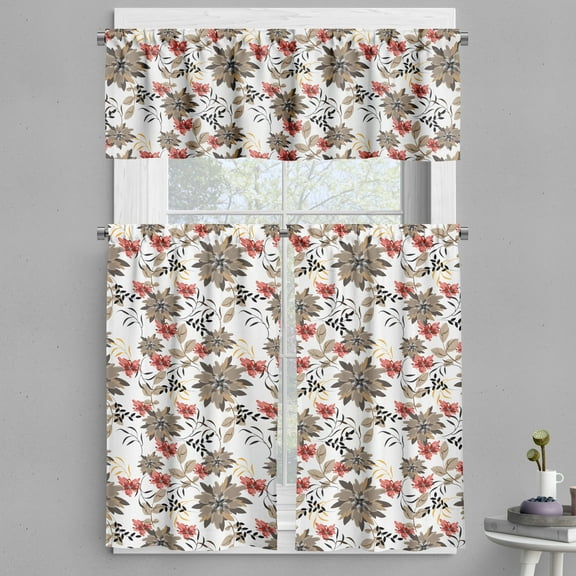 Ambesonne Floral Valance & Curtain, Nostalgic Blossoms Art, 55"x45", Multicolor