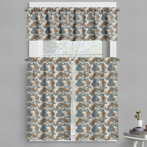 Ambesonne Floral Valance & Curtain, Paisley, 55"x36", Violet Blue Marigold